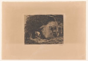 Interior del establo a la luz de las lámparas de Willem de Zwart (signed by artist)