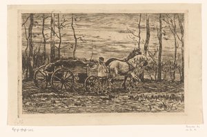Carro con madera de monte arrastrado por dos caballos
Vagón con monte bajo (título original) de Willem de Zwart