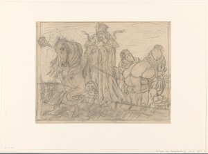 Sinterklaas con dos duendes en un tejado de Willem van Konijnenburg