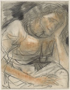 Mujer con la mano bajo la cabeza