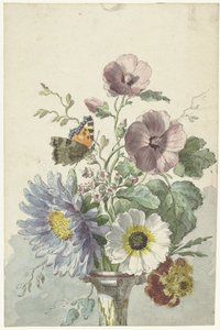 Ramo de flores con una mariposa de Willem van Leen
