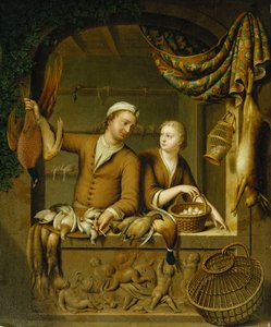 Los vendedores de aves de corral, 1727 de Willem Van Mieris