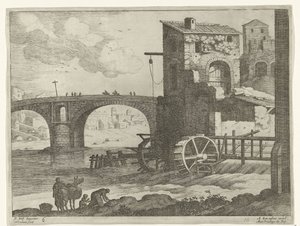 Puente y molino de agua Paisajes italianos (título de la serie) de Willem van Nieulandt (II)