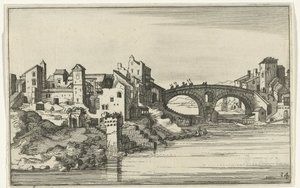 puente sobre el rio Ruinas romanas y paisajes costeros (serie 1) (título de la serie) de Willem van Nieulandt (II)