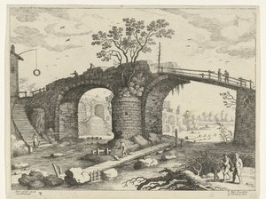 Puente sobre un río Paisajes italianos (título de la serie) de Willem van Nieulandt (II)