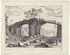 Puente sobre un río Paisajes italianos (título de la serie) de Willem van Nieulandt (II)
