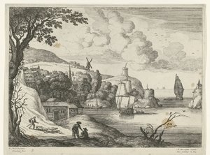 Pueblo junto a una bahía Paisajes italianos (título de la serie) de Willem van Nieulandt (II)