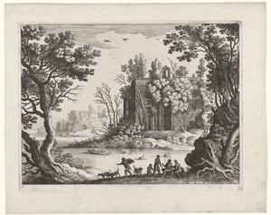 Construyendo sobre un río Paisajes italianos (título de la serie) de Willem van Nieulandt (II)
