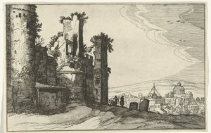 Vista de Roma desde el Monte Pincio Ruinas romanas y paisajes costeros (serie 1) (título de la serie) de Willem van Nieulandt (II)