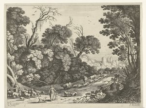 Pastores con el rebaño Paisajes italianos (título de la serie) de Willem van Nieulandt (II)