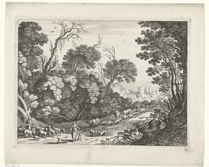 Pastores con el rebaño Paisajes italianos (título de la serie) de Willem van Nieulandt (II)