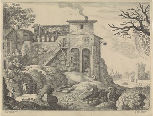 Paisaje italiano con una posada de Willem van Nieulandt (II)