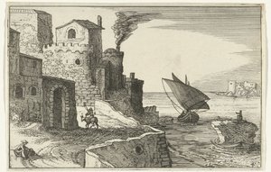 Pueblo costero Ruinas romanas y paisajes costeros (serie 1) (título de la serie) de Willem van Nieulandt (II)