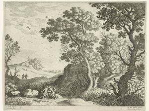 paisaje con diana y una ninfa Paisajes italianos (título de la serie) de Willem van Nieulandt (II)