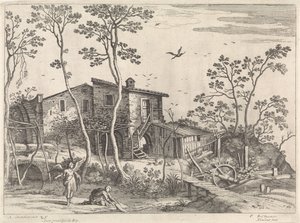 Paisaje con Tobías y el Ángel Paisajes italianos (título de la serie) de Willem van Nieulandt (II)