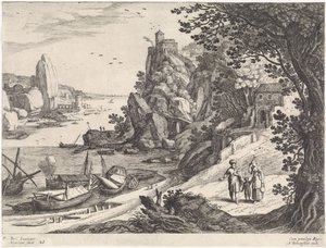 Paisaje con la Expulsión de Agar e Ismael Paisajes italianos (título de la serie) de Willem van Nieulandt (II)