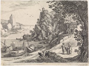 Paisaje con la Expulsión de Agar e Ismael Paisajes italianos (título de la serie) de Willem van Nieulandt (II)