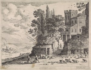 Paisaje con casa, figuras y ganado de Willem van Nieulandt (II)