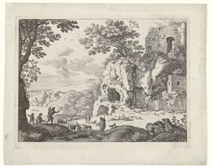 paisaje con una ruina Paisajes italianos (título de la serie) de Willem van Nieulandt (II)