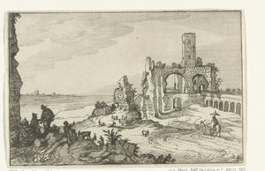 Ruina con arcos y una torre sobre el agua Ruinas romanas y paisajes costeros (serie 1) (título de la serie)