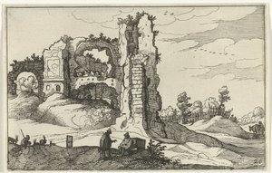Ruina con una puerta Ruinas romanas y paisajes costeros (serie 1) (título de la serie) de Willem van Nieulandt (II)