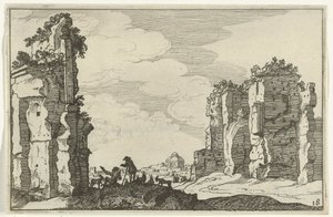 Ruina de las Termas de Caracalla Ruinas romanas y paisajes costeros (serie 1) (título de la serie) de Willem van Nieulandt (II)