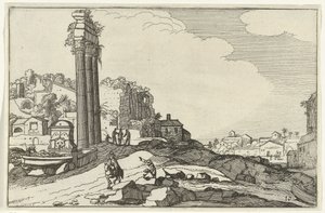 Templo de Cástor y Pólux Ruinas romanas y paisajes costeros (serie 1) (título de la serie) de Willem van Nieulandt (II)