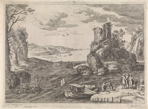 Varios barcos en una bahía Paisajes italianos (título de la serie) de Willem van Nieulandt (II)