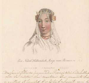Tocado de niña de Purmerend, 1816 A North Holland Girl from Purmerend / Une Jeune fille de purmerend - Province dela Nord-hollande avec sa calotte son manteau son ornament ses aiguilles et epingles d