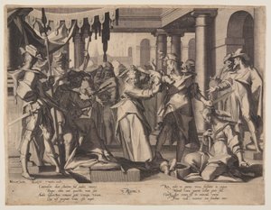 Juicio de Salomón, lámina 2 de Tronos de Justicia (Thronus Iustitiae) de Willem van Swanenburgh