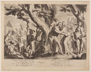 Encuentro de Moisés y Jetro, lámina 1 de Tronos de Justicia (Thronus Iustitiae) de Willem van Swanenburgh