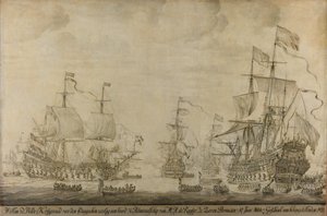 Consejo de Guerra a bordo de Las Siete Provincias, el buque insignia de Michiel Adriaensz de Ruyter, 10 de junio de 1666, antes de la Batalla de los Cuatro Días: episodio de la Segunda Guerra Anglo-Holandesa de Willem van de Velde (I)