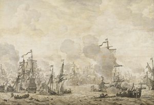 Episodio de la batalla entre las flotas holandesa y sueca en el estrecho, 8 de noviembre de 1658 de Willem van de Velde (I)