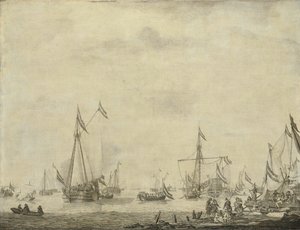 El yate real y el yate de Estado salen de Moerdijk con Carlos II, rey de Inglaterra, a bordo, 1660 de Willem van de Velde (I)