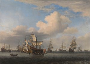 Barcos ingleses capturados tras la Batalla de los Cuatro Días
Los barcos capturados "Swiftsure", "Seven Oaks", "Loyal George" y "Convertine" son llevados al Goereese Hole después de la Batalla de los Cuatro Días, 11-14 de junio de 1666: episodio de la Seg de Willem van de Velde (II)