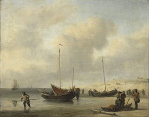 Barcos de pesca en la orilla (La orilla, descargando un botín de pesca)