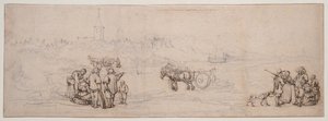 Escena de dunas con figuras campesinas de Willem van de Velde