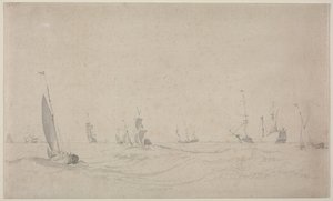 Embarcaciones en un mar agitado de Willem van de Velde