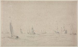 Barcos en un Mar Agitado, 1665 de Willem van de Velde