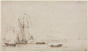 Yate recibiendo saludo, c. 1700 de Willem van de Velde
