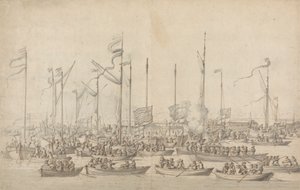 Celebración en el Támesis, cerca de Whitehall de Willem van de Velde the Elder