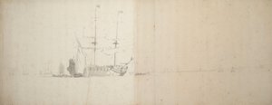 Un barco holandés anclado frente a tierra, c.1666 (grafito)