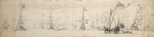 Un yate de Estado a vela y barcos anclados, c.1665 (grafito, aguada gris) de Willem van de Velde the Younger