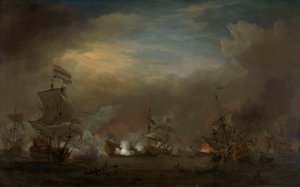 Batalla naval nocturna entre Cornelis Tromp en el Gouden Leeuw y Sir Edward Spragge en el Royal Prince de Willem van de Velde the Younger