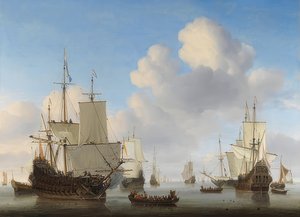 Barcos holandeses en mar tranquila