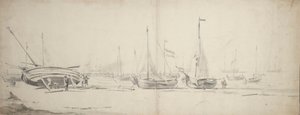 Pinks and weyshuits hauled ashore, c.1665 (grafito, gris, aguada marrón) de Willem van de Velde the Younger