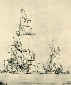 Barcos en el mar, mediados-finales del siglo XVII, 1943 de Willem van de Velde the Younger
