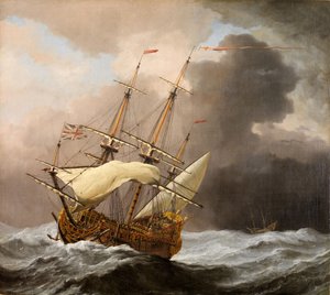 El barco inglés Hampton Court en una tormenta de Willem van de Velde the Younger