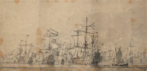 La rendición del "Príncipe Real", 3-13 de junio de 1666, c.1666 (grafito, aguada gris) de Willem van de Velde the Younger