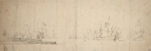 Una flota holandesa zarpa de un muelle, c.1665 (grafito, aguada gris)